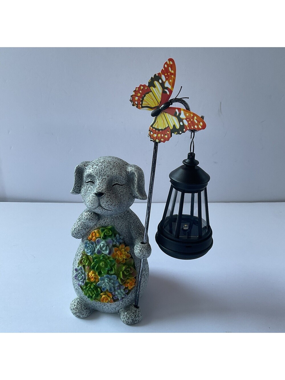 Solar Dog Garden Statue with Lantern – Waterproof Resin Outdoor Decor
